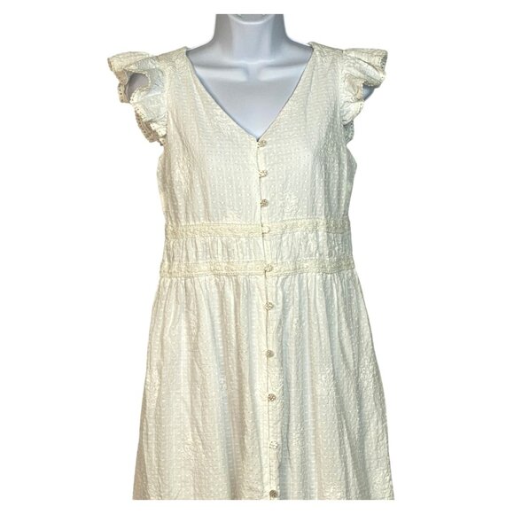 Rachel Zoe White Eyelet Lace Maxi Dress W/ Ruffle Sleeves & Button Front Size 4 - Picture 3 of 11